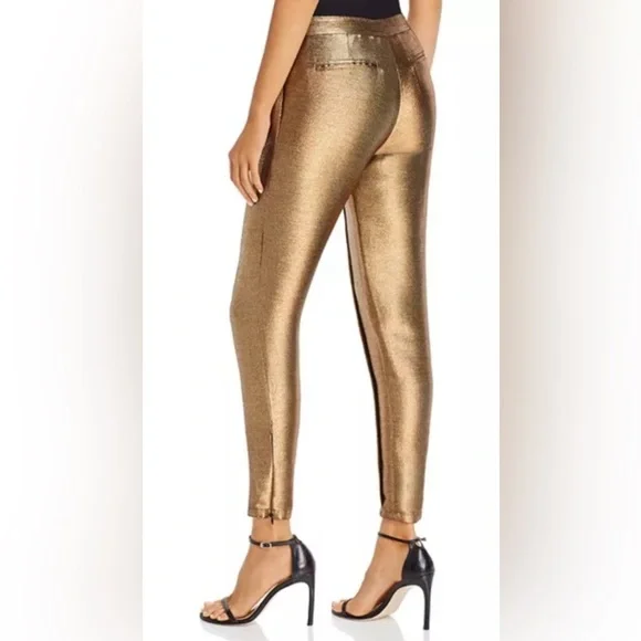 Ramy Brook Lucinda Gold Lame Metallic Skinny Ankle Zip Pants Size 8 EUC - Picture 2 of 8